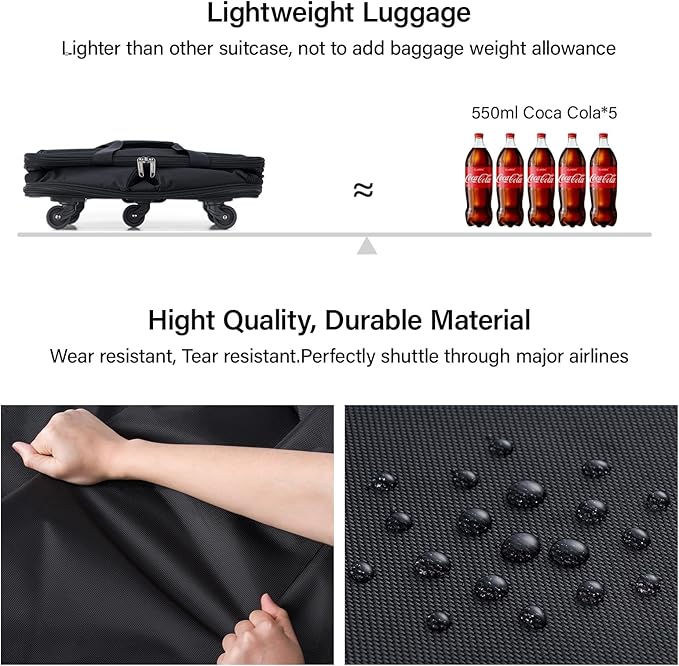 Hanke Expandable Collapsible Luggage with Wheels, Black Upgrade Version 2, 98L, Water-Resistant, 5 Spinner Wheels, 3 Pockets, Polyester, 19x13x27.2 inches, 6.1lb, Carry-On Luggage, Travel, Vacation