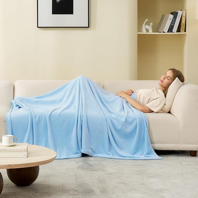 Hansleep Fleece Light Blue Queen Blanket, Super Soft Flannel Fuzzy Plush Cozy Blanket for All Seasons, Light Blue, Queen 90x90 Inches