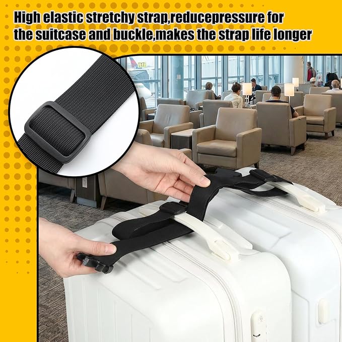Sadnyy 4 Pack Luggage Straps for Suitcases, Adjustable Travel Belt to Add a Bag, Suitcase Connector Straps for Carry on Luggage Bungee Elastic Travel Accessories with Backpack Attachment (Basic Style)