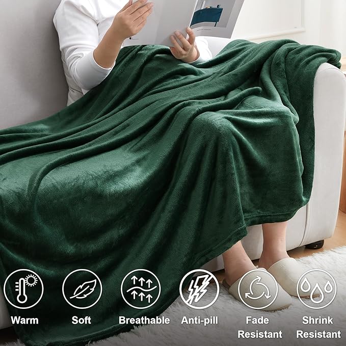 Hansleep Fleece Queen Blanket for Bed Fleece Dark Green, Queen Size Super Soft Flannel Fuzzy Plush Cozy Blanket for All Seasons, Dark Green, Queen 90x90 Inches