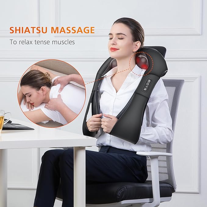 Snailax Neck Massager with Heat, Shiatsu Neck Back Massager for Pain Relief Deep Tissue, Knead Shoulder Massager Pillow for Back, Leg Muscle, Gifts for Dad