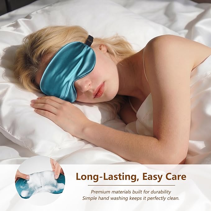 Sleep Mask Silk Eye Mask for Men Sleeping Mask, Adjustable Elastic Strap for Night Shading Sleep Mask, Soft and Comfortable for Both Men and Women (Peacock Blue)