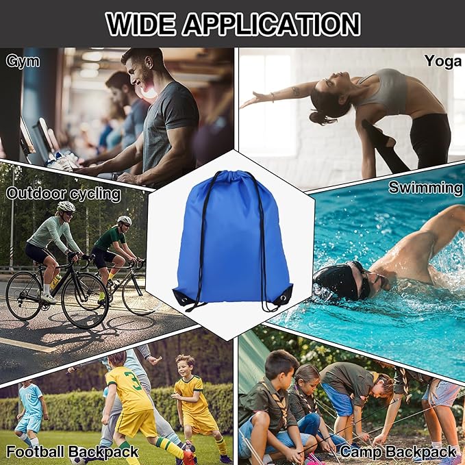 Drawstring Backpack 6Pcs Drawstring Gym Bags Black Draw String Bags Backpack for Sports, Gym, Travel, Swimming, Beach (6 Colors)