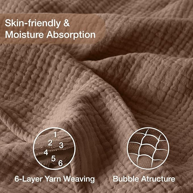 100% Cotton Muslin Blanket Twin 66" x 90", Breathable and Lightweight Cotton Twin Blankets for Couch, Soft Cooling Summer Gauze Blanket for Adults All Season, Tan