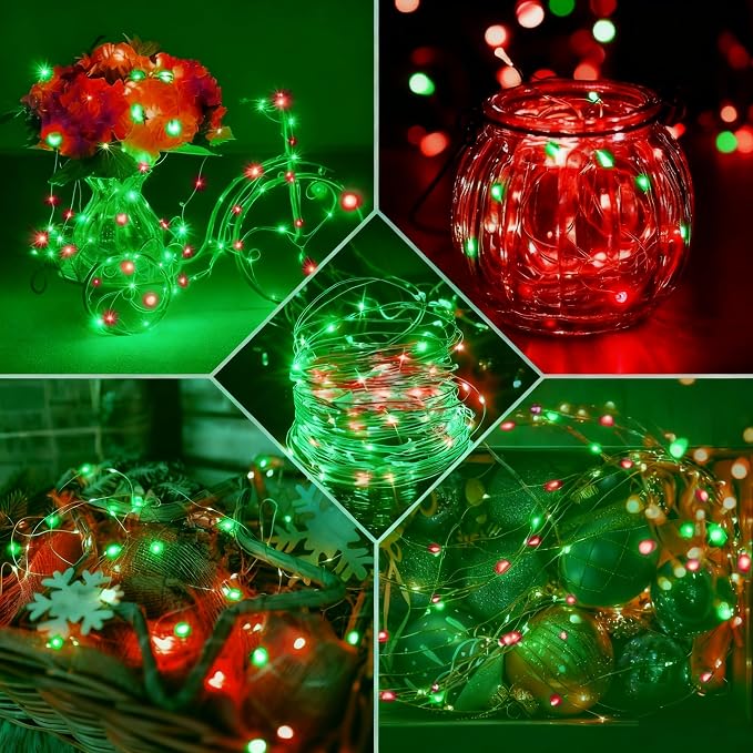 50 Pack Fairy Lights 7Ft 20 LED Twinkle String Lights 3 Modes Battery Operated Waterproof Firefly Starry for Mason Jar Party Wedding Christmas Valentines Day Table Centerpieces,Red&Green