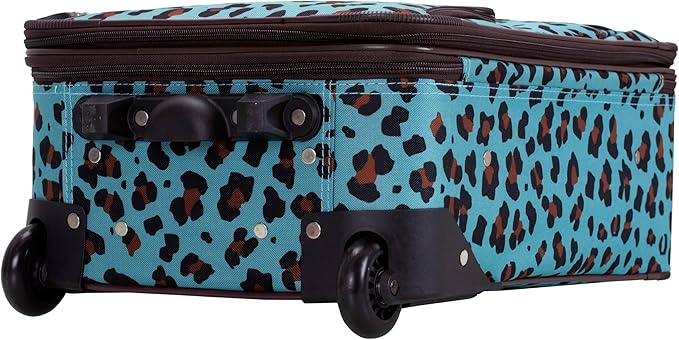 Rockland Fashion Softside Upright Luggage Set,Expandable,Telescopic Handle,Wheel, Blue Leopard, 2-Piece (14/19)
