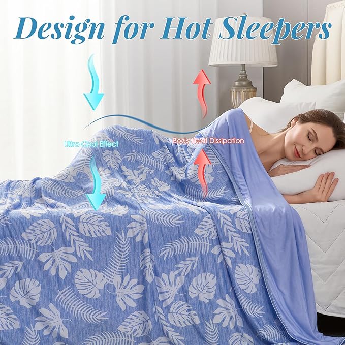 OIGAE Cooling Blanket for Hot Sleepers - Soft & Lightweight Summer Cold Blanket for Night Sweats | Perfect for Bed, Couch, Sofa (Blue, King 90" x 108", Tropical)