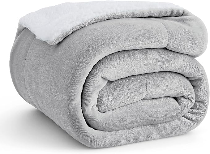 Bedsure GentleSoft Sherpa Fleece Twin Size Blanket for Couch, Non-Heated, Thick and Warm Throw for Women and Men, Soft Fuzzy Plush Twin Blanket for Winter, Light Grey, 60x80 Inches
