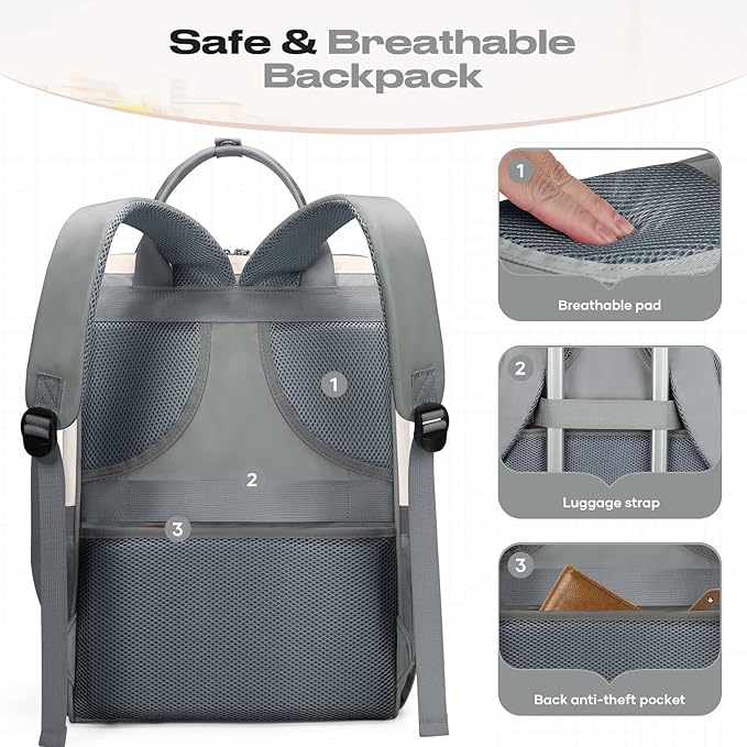 Maelstrom Travel Backpack for Women Men,Laptop Backpack Fits 15.6-17.3 Inch Laptop, Nurse/Work Bag with Insulated Lunch Box (Gray-beige)