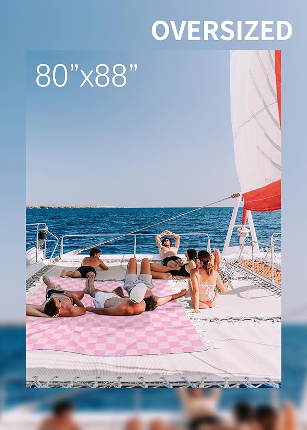 Antfuny Giant Beach Towel Blanket Autumn Outing Stuff for Women & Men Road Trip Camping Gear Ship Cruise Gear Must Haves Extra Large Airplane Accessories Travel Gadgets XXL Pink Plain Pattern