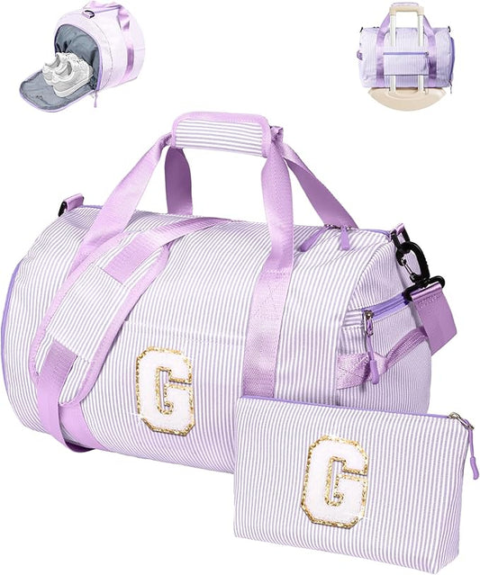 Dorm Room Essentials, Girls Travel Duffle Bag, Kids Initial Overnight Duffel Bags with Shoe Compartment, Personalized Dance Bag with Cosmetic Pouch, Gifts for Teenager (Letter G)
