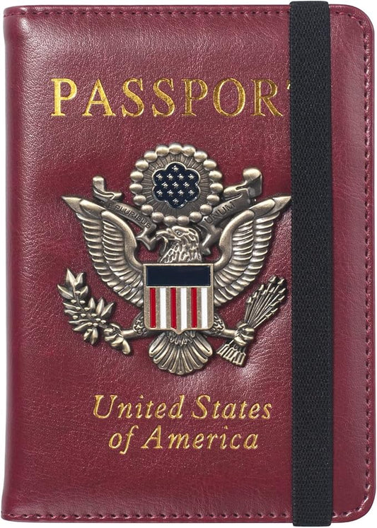 Premium Passport Holder for Travel, RFID Blocking Passport Cover Slim, Durable & Travel-Friendly, Passport Wallet Keep Your Documents Safe & Organized (Wine Red)