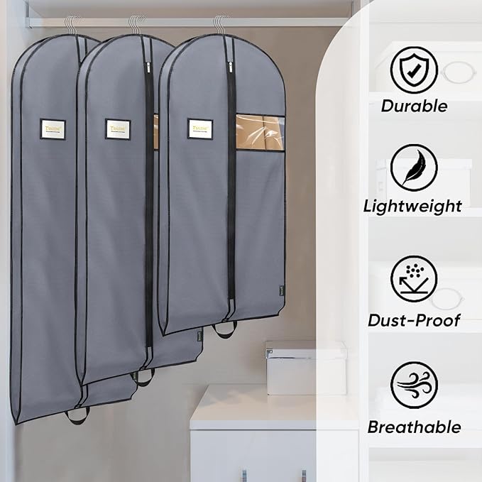 BALEINE 2PK Heavy Duty Garment Bag with Shoe Storage Travel Bag for Dresses, Suit, Coats Travel Essential (54", Grey)