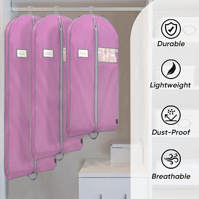 BALEINE 5PK Heavy Duty Garment Bag with Shoe Storage Travel Bag for Dresses, Suit, Coats Travel Essential (43", Pink)