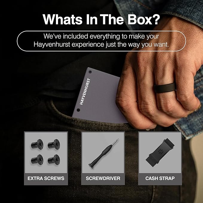 Hayvenhurst Wallet For Men - Reinvented Design Men's Wallet - Slim, Minimalistic & Seamless, Blocks RFID Scanners with a Cash Strap (Gunmetal)