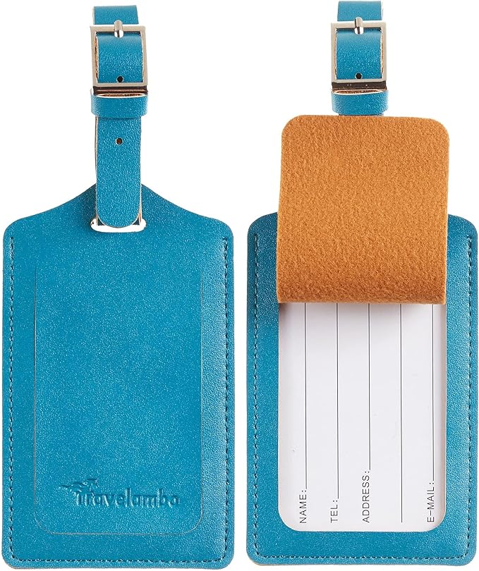 Travelambo Luggage Tags for Suitcases PU Leather Travel Tags Bag Tags Privacy Protection Travel Essentials