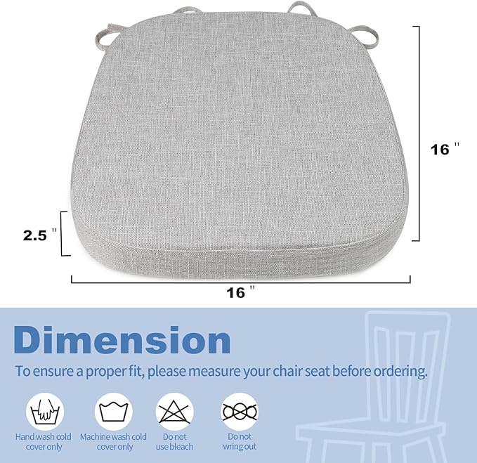 BUYUE Thickened 2.5" Friendly Woven Fabric Dining Chair Cushion, U-Shape High Density Foam Comfortable Chair Pad for Kitchen, Slip Resistant Indoor Seat Cushion (1 Piece, Light Gray)