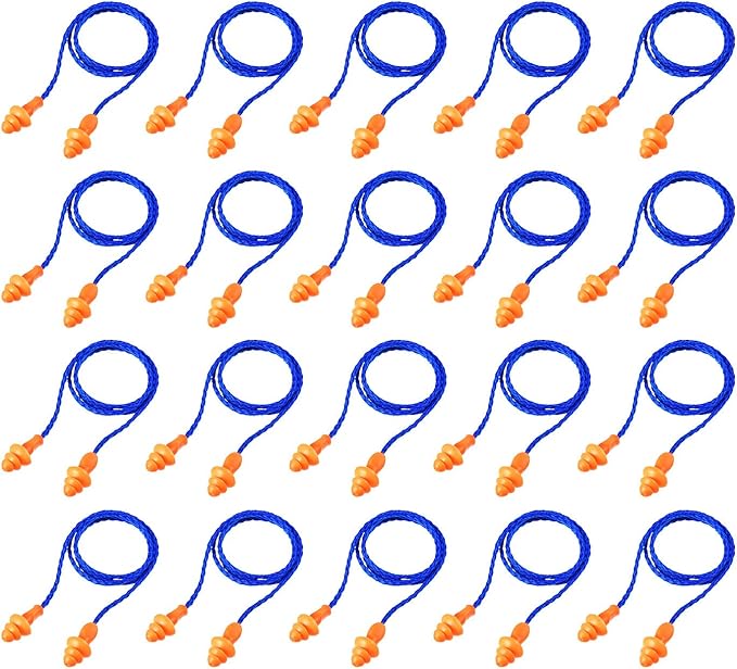 20 Pairs Corded Ear Plugs Reusable Silicone Earplugs with String Banded Ear Plug for Sleeping Noise Cancelling Noise Reduction Hearing Protection(Blue-Orange)