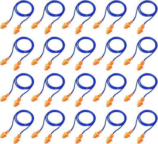 20 Pairs Corded Ear Plugs Reusable Silicone Earplugs with String Banded Ear Plug for Sleeping Noise Cancelling Noise Reduction Hearing Protection(Blue-Orange)