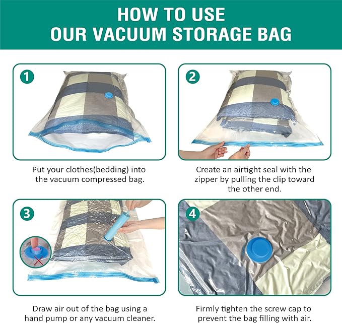 Cozy Essential Vacuum Storage Bags, 80% Compression Vacuum Seal Space Saver Plastic Packaging Bags for Clothes, Blankets, Pillow, Bedding, Comforters, Sealer Clothing Storage,6 Jumbo