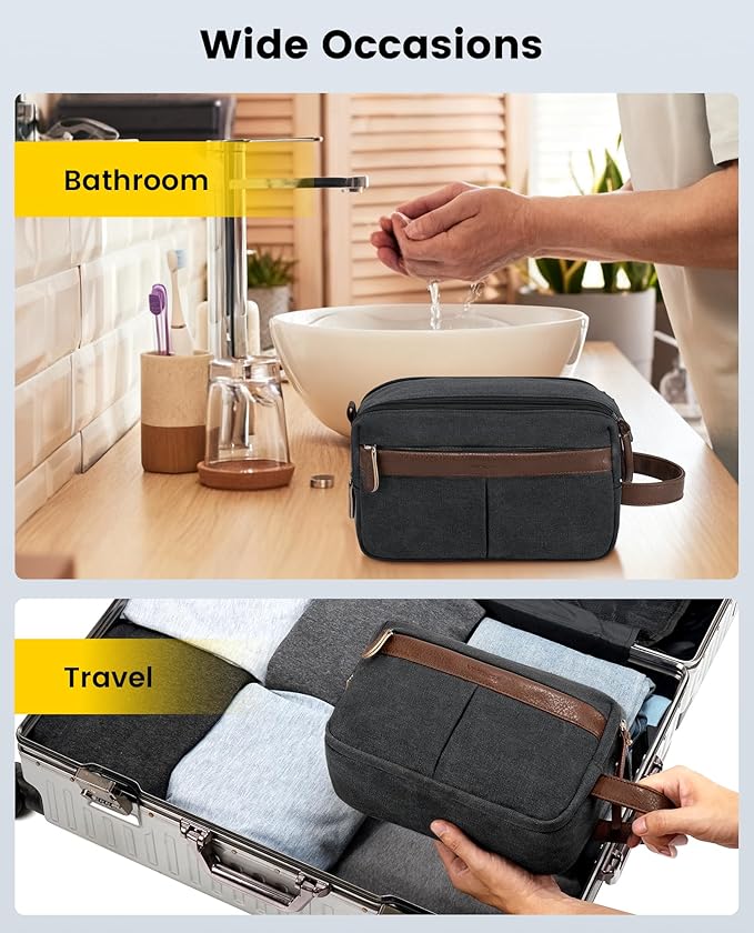 Vorspack Canvas Toiletry Bag for Men - Water Resistant Travel Bag for Toiletries, Bathroom Essentials, Accessories - Grey