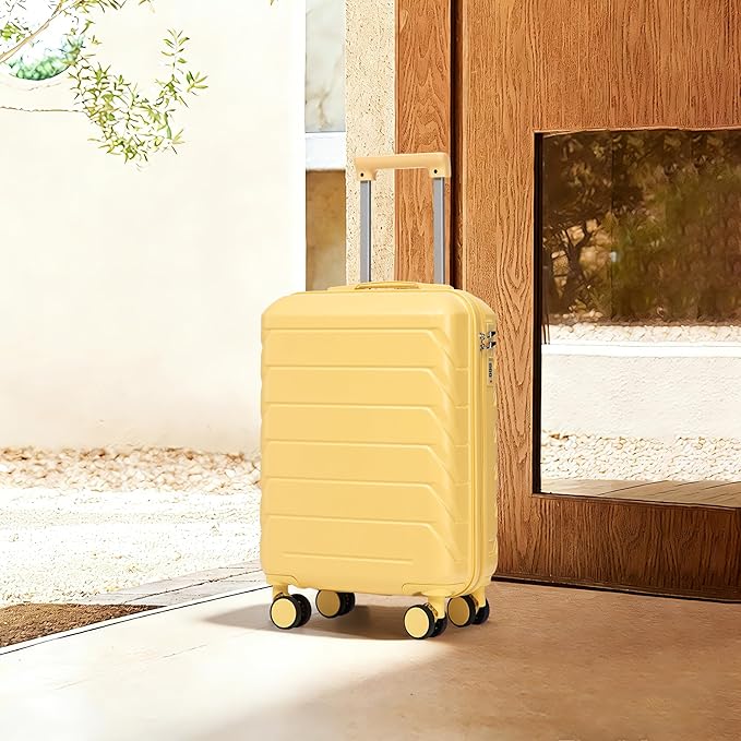28 Inch Checked-Large Luggage, Lightweight ABS Hard Shell Suitcase with Spinner Wheels, Expandable Travel Luggage with Combination Lock & Side Hooks for Men Women (Yellow, 20)