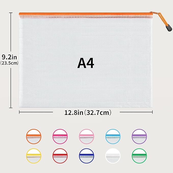JARLINK A4 Letter Size 24 Pack 10 Colors Zipper Mesh Document Pouch, Mesh Bags for Board Games & Puzzles, Waterproof Document Zipper Pouches for Office School Supplies, Toys, Cosmetics Travel Storage