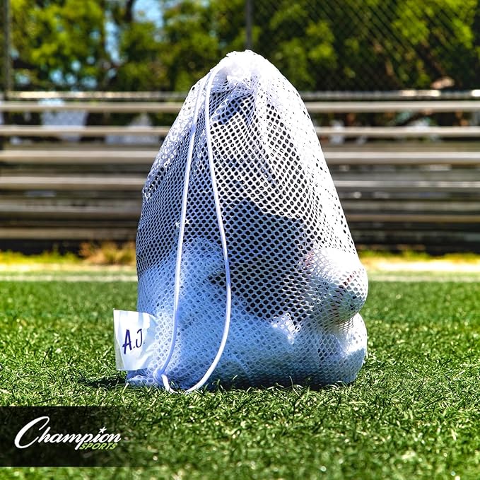Champion Sports Mesh Equipment Bag – Heavy-Duty Nylon Drawstring Bag with Lock & ID Tag, Breathable Storage Sack for Balls, Swim Gear, Laundry & Toys, Multiple Sizes & Colors