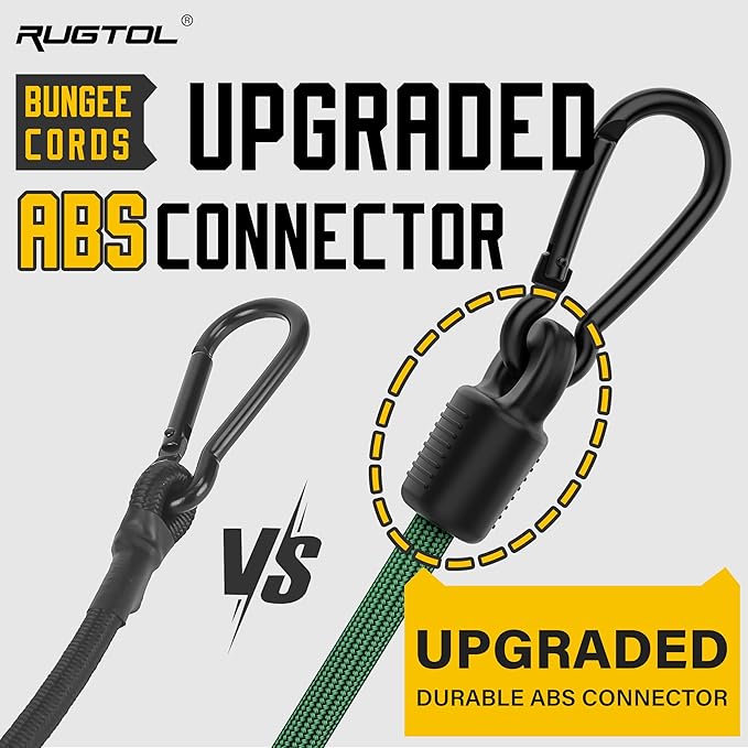 Bungee Cords with Hooks, 48 Inch Adjustable Green Bungee Cords with Carabiner Heavy Duty Outdoor, 8mm Thick Easy to Adjust Bungee Rope UV Resistant for Truck Bed, Bike Rack, Trash Can, Moving, 6 Pack