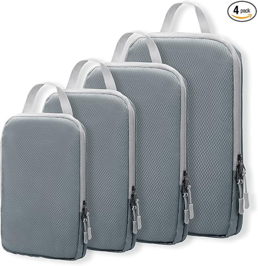 WOOMADA Compression Packing Cubes for Suitcases Travel Essentials 4 Set Expandable Travel Bags Organizer for Luggage(dark grey)
