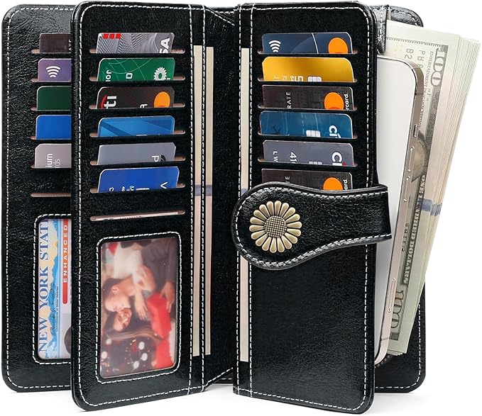 SENDEFN Wallets for Women Leather Credit Card Holder with RFID Blocking Large Capacity Wristlet | with RFID Blocking, Large Capacity, Wristlet, with RFID Blocking, Large Capacity, Wristlet