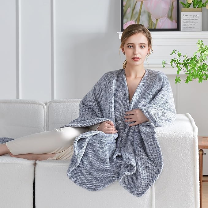 JOOJA Wearable Blanket Super Soft Feather Yarn Blanket Shawl with Pockets Fuzzy Throw Blanket TV Blanket for Adults Teens