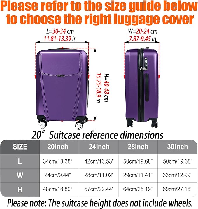 Suitcase Covers for Luggage – TSA Approved Clear PVC Luggage Protector Cover, Thick Transparent Waterproof Sleeve with Large Hook and Loop Closure, Fits 26" Wheeled Suitcases