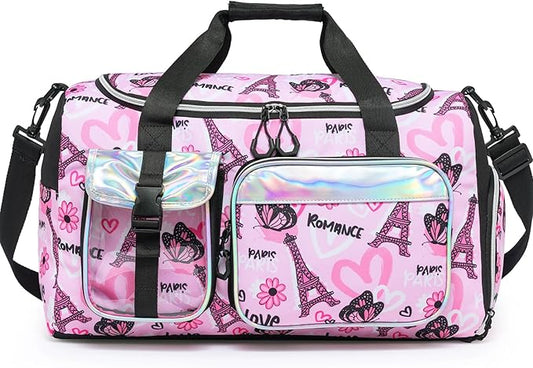 Kids Duffle Bag Girls Dance Bag Travel Overnight Sleepover Bags for Girls Gymnastics Sports Bags for Kids with Shoe Compartment