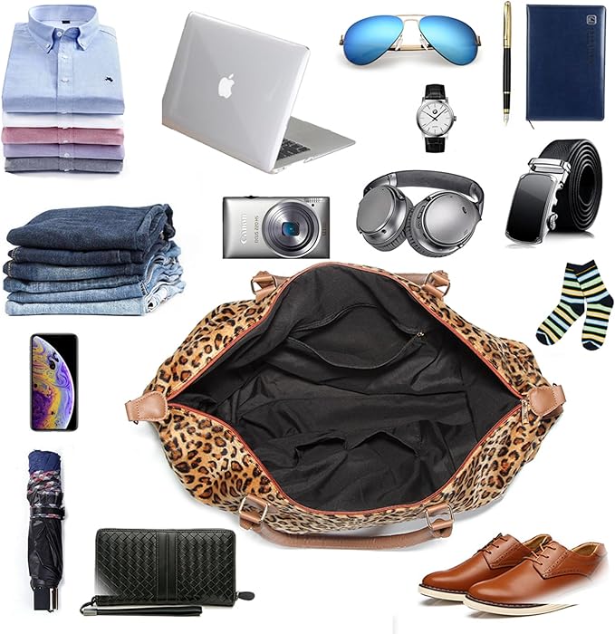 Weekender Bag Duffle Bag For Women Large Travel Tote Bag Overnight Weekend Bags With Shoulder Strap Cow Leopard Atzec…