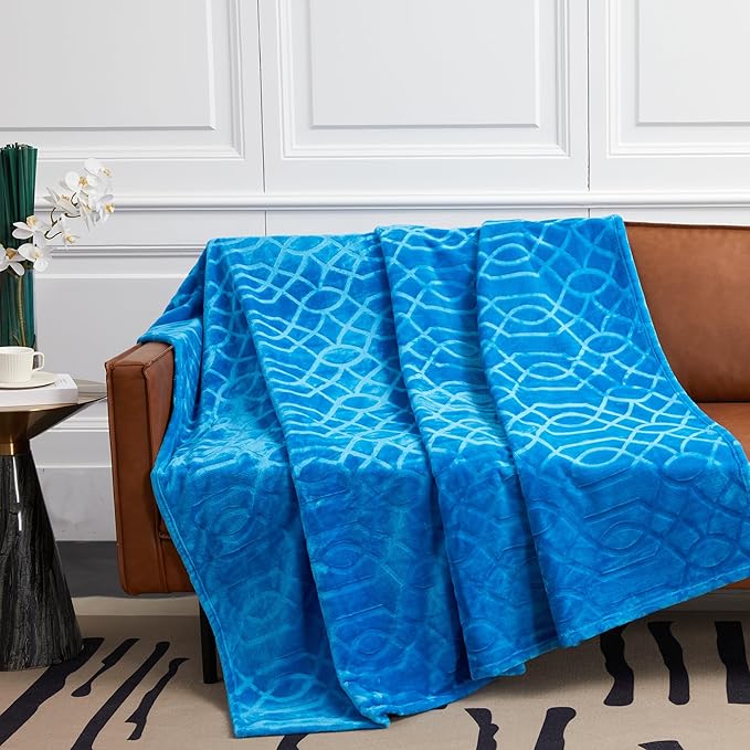 Soft Cozy Fleece Throw Blanket, 50x60 Inches – Lightweight Plush Blanket for Couch, Fuzzy 3D Jacquard Design, for Sofa, Bed & Travel - Royal Blue