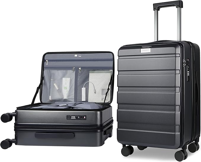 KROSER Carry On Luggage with Spinner Wheels & Built-in TSA Lock, Expandable Top Opening Hard Shell Suitcase Large Capacity Durable Rolling Luggage with USB Port, Carry-On 20-Inch, Steel Grey