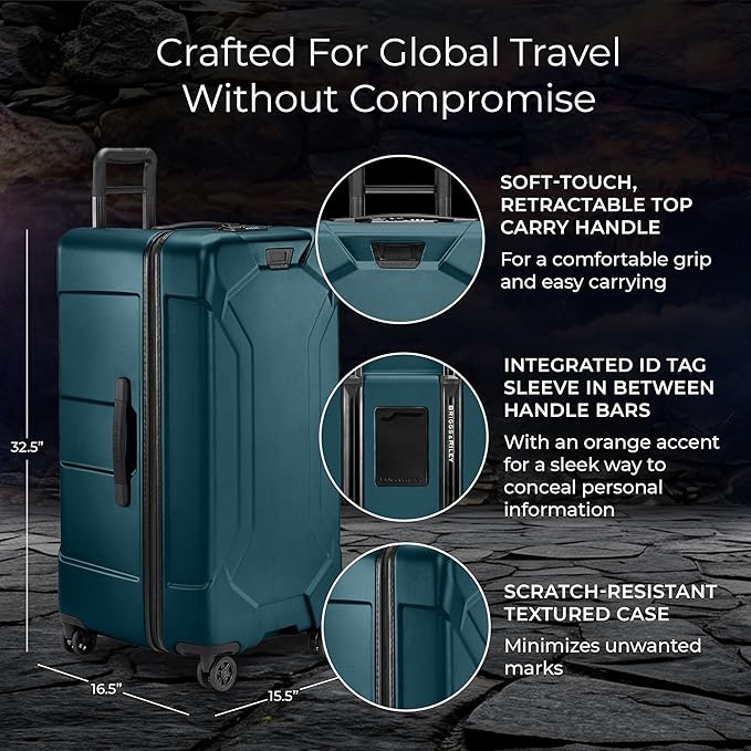 Briggs & Riley 32" Extra Large Trunk Spinner - Checked Luggage for Travel, Suitcases with Wheels, Hardside Rolling Bag for Men & Women, Self-Repairing Zipper - Torq Collection, Ocean