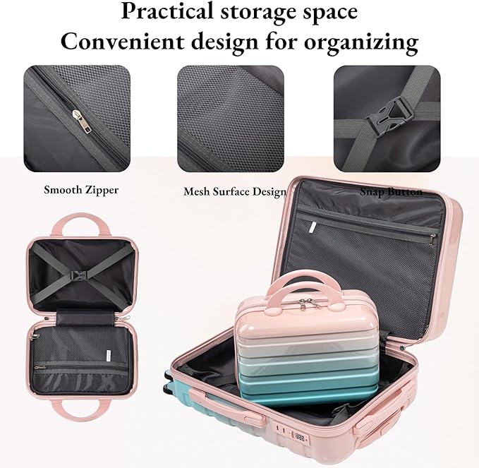 Gradient Pink-Light Blue Luggage Set 14" & 20" - 2 Piece PC Spinner Wheel Suitcases with Combination Lock, Lightweight Carry On for Business & Vacation
