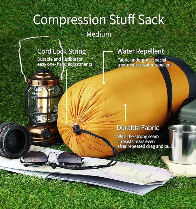 Compression Stuff Sack 6L, 8.5L, 10L, 13L, 16L, Water Resistant Lightweight Compact with Ripstop Fabric Sleeping Bag Sack with Drawstring Closure for Camping, Backpacking, Traveling(E638)