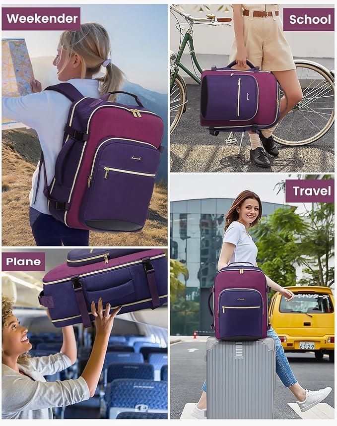 LOVEVOOK 50L Large Travel Backpack for Women, Carry on Backpack Airline Approved, Waterproof Travel Essentials fits 18" Laptop, TSA Personal Item Travel Bag Sports Backpack with 3 Packing Cubes