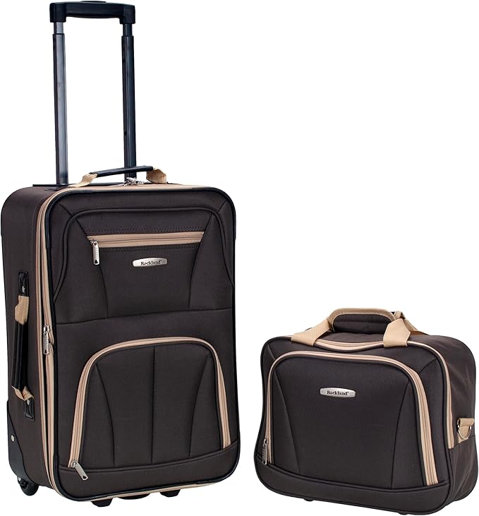 Rockland Fashion Softside Upright Luggage Set,'Expandable,Lightweight,Telescopic Handle,Wheel, Brown, 2-Piece (14/19)