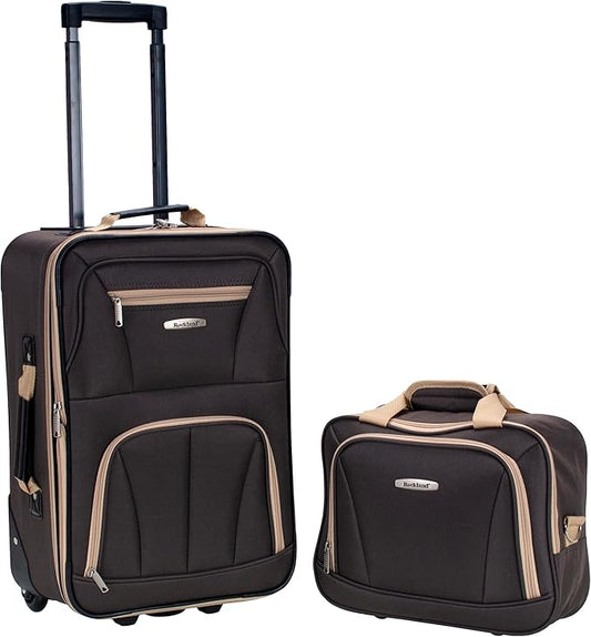 Rockland Fashion Softside Upright Luggage Set,'Expandable,Lightweight,Telescopic Handle,Wheel, Brown, 2-Piece (14/19)