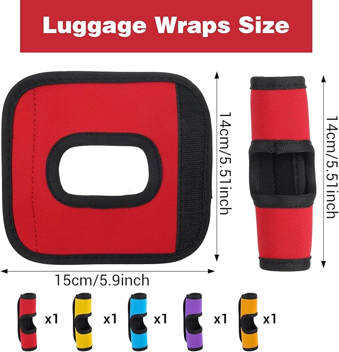 5 Pcs Neoprene Luggage Handle Wraps Soft Grip Covers Colorful Travel Luggage Tags/Identifiers/Marker/Grips Accessories for Suitcase Trolley Travel Bags (Multi-Color)