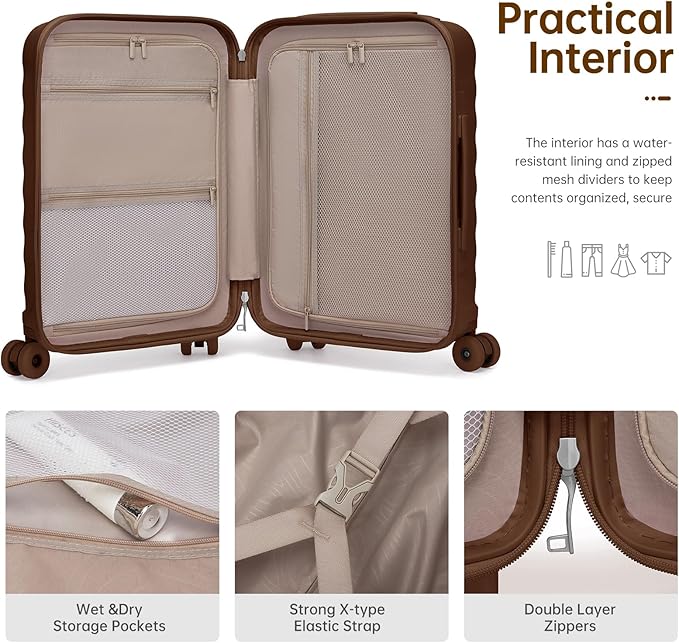 Luggage Sets 3 Piece, Carry On Luggage 22x14x9 Airline Approve PC Hardside Suitcase Set with Wheels TSA Lock, Durable Carry-On Suitcase with Duffel Bag for Women (Mocha)