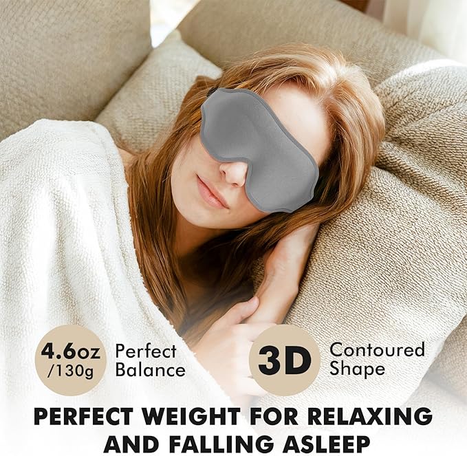Weighted Eye Mask for Sleeping, 3D Contoured Sleep Mask Blackout with Adjustable Strap, Lash Extensions Sleeping Mask for Travel, Eye Cover Blindfold for Men Women (Gray, 4.6oz)