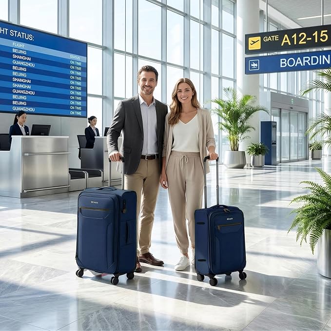 2PCS Set（22in/28in）Softside Luggage Sets w/TSA LOCK,Expandable 20% Luggage w/Spinner Wheels,Upright Spinner Softshell,Lightweight Durable Rolling Travel Luggage Set for Men/Women（Navy,22in/28in）