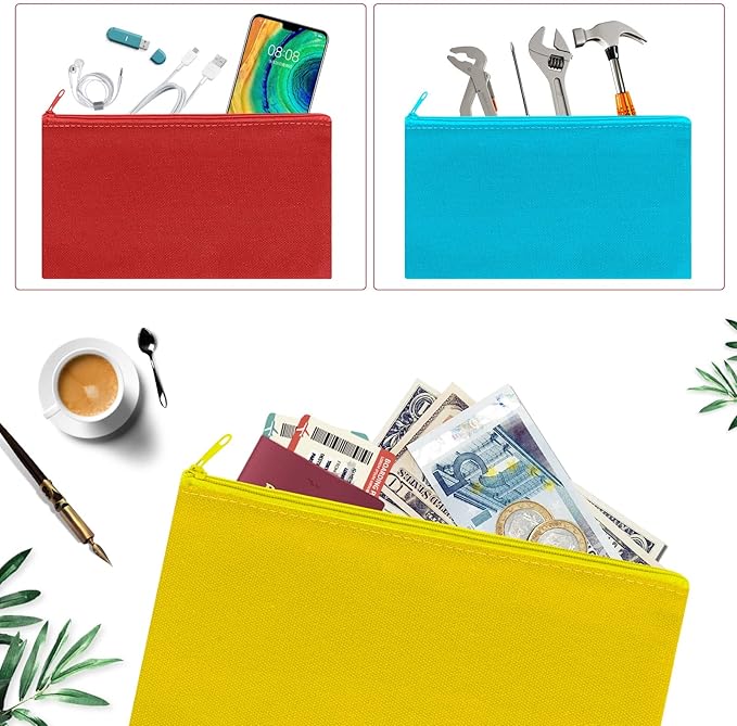 12 Pieces Cotton Canvas Makeup Bag, Multipurpose Cosmetic Bag with Zipper Travel Toiletry Pouch, Blank DIY Craft Bag (Multicolored A, M)