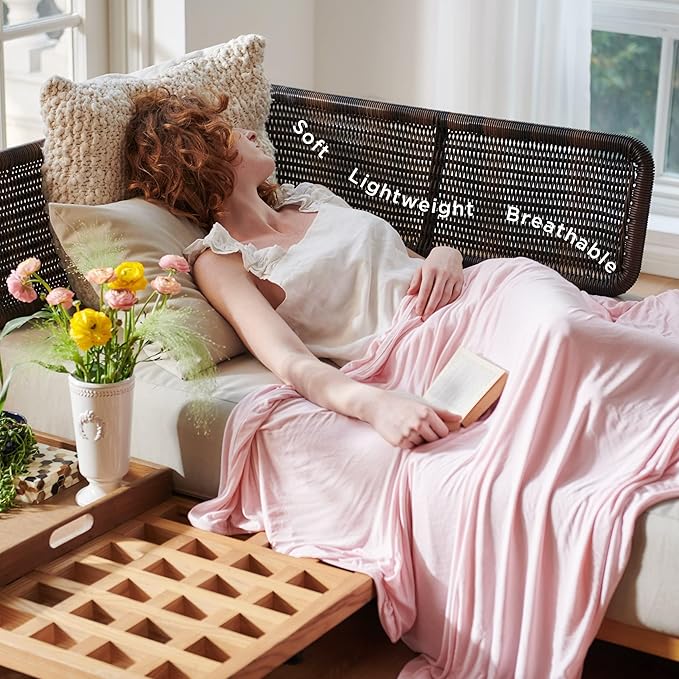 Bedsure Pink Cooling Blanket for Hot Sleepers - Summer Cold Throw Blanket for Bed, Arc-Chill Lightweight Summer Bedding, Cool Thin Ice Cold Cooled Throws with Rayon Derived from Bamboo, 50x70