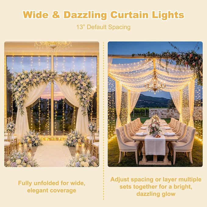 JMEXSUSS 900 LED Curtain Lights, Outdoor String Lights Indoor, 9.5x29.5ft | Warm White, Plug in with Remote, Christmas Twinkle Hanging Lights for Bedroom Living Room Wedding Backdrop Party Gazebo Decor